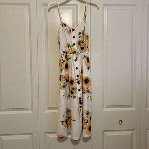 Sunflower Print Midi Dress
